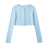 Summer Buckle Thin Coat Round Neck Long Sleeve Open Shirt Short Coat Sunscreen Air Conditioning Fashion Thin