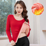 Fashion Plus Thick Warm Round Collar Long-Sleeved T-Shirt Women Autumn And Winter Solid Color Tight Body On The Bottom Shirt Clothes