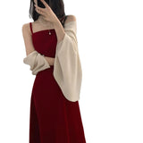 2025 Summer New Soft Elegant Slim Waist Thin Sling Skirt Dress Woman