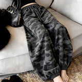 Rope Camouflage Crooked Broad Leg Trousers Women's New Loose Waist Loose Straight Leisure Sports Trousers