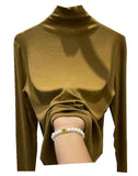 Threaded De-Velvet Half-High Collar Bottomed Bottomed Women's New Spring And Autumn Winter Fashion Long-Sleeved T-Shirt Repair Velvet Inside The Top