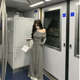 Early Spring With A Set Of Small Slanted Shoulders Long Sleeve Blouse Casual Broad Legs Casual Trousers Two Sets