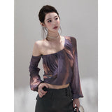 Fashion Retro Sexy Pure Want To Show The Shoulder Long-Sleeved T-Shirt Girl Spring New Slimming Inside The Short Top Tide