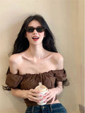 Summer Design With A Word Shoulder-Sleeved T-Shirt Women's Sweet Spicy Style Sexy Repair Short-Sized Blouse Tide