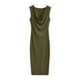 Spice Girls Autumn New Fashion After The Opening Fork Collar Long Dress Sleeveless Vest Long Skirt Waist Thin