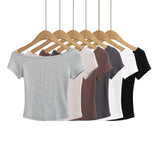 Slim Short-Sleeved Top Women's Summer Sexy T-Shirt Season Single-Word Shoulder Pure Desire Short Thread Thin Top