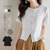 Summer Japan And South Korea New Five-Sleeved Shirt Women's Short-Sleeved Shirt Temperament Coat Short-Sleeved Cotton Top