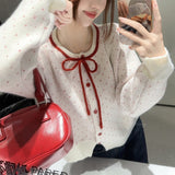 KANING Korean Sweet Bond Knitted Cardigan 2026 Autumn New Design Bow Short Sweater