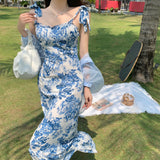 2025 Summer New Slings Sexy Style Dress French Temperament Waist Thin Fish Tail Crumb Dress Dress Woman