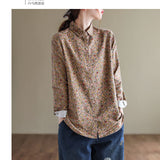 2026 Spring New Large Size Broken Flower Long-Sleeved Shirt Lady Shirt Cotton Top