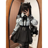 2026 Spring And Autumn New Sweetheart Encounter Dark Production Of Young Girl Shoulder Shirt + High Waist Half Skirt Two Sets