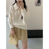 KANING Gentle Wind And Milk Sweet Soft Glutinous Polo Collar Sweater Women 2026 Autumn And Winter New Loose Temperament Knitting Shirt