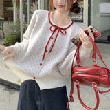 KANING Korean Sweet Bond Knitted Cardigan 2026 Autumn New Design Bow Short Sweater