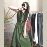 Artistic Retro Green Sleeveless Vest Dress Women's Summer Shirt Skirt Strapped Waist Thin Small Man Long Dress