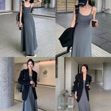 Hottie Solid Color High-Waisted Dress Women's New Summer Waist Showing Thin Shoulders Inside The Knee Dress