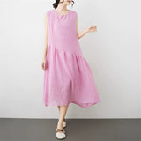 Cotton Linen Dress Women 2026 Summer New Literary And Art Large Size Loose Breathable Sleeveless Pure Linen Dress