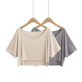 Korean Lazy U-Neck Solid-Colored Short-Sleeved T-Shirt 2025 Summer Relaxation Feeling Pure Color Top