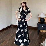 Elegance Elegant Windy Large Summer Flowers Peach Heart Collar Dress Girl Body High Thin Cover A Word Dress