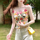 Hua Wilderness Oil Painting Heavy Art Nail Diamond Flower Jack Suspension Woman's New Korean Bottom Shirt Vests In The Summer Of 2025