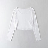 Dancing Short Hooded Shirt Loose Shoulder Collar Collar Solid Color Loose Long-Sleeved T-Shirt