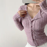 Spice Girls Autumn New Thick Long-Sleeved Knitted Cardigan V-Neck Folding Short Coat With Fashion