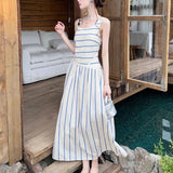 French Striped Slings With A New Female Summer New Elegant Temperament Slimming A-Word Dress