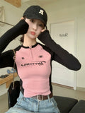 Autumn And Winter Velvet In Pure Desire To Play The Bottom Shoulder Zipper T-Shirt Women's Long Sleeves Short Spliced Top Women's Shirt