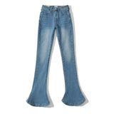 Autumn And Winter Thickened Velvet Retro High-Waist Elastic Force To Repair The Leg Long Horseshoe Pants Women Micro-Horns Denim Trousers