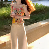 Hua Wilderness Oil Painting Heavy Art Nail Diamond Flower Jack Suspension Woman's New Korean Bottom Shirt Vests In The Summer Of 2025