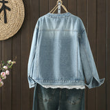 2026 Spring Fashion Women's Temperament Slimy Size Slimming Age Loose Lace Splicing Denim Jacket Female
