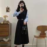 Autumn Fake Two-Piece Colliding Shirt Sleeve Dress Female High-Grade Temperament A Word Mid-Long Dress