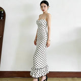 High-Level Sense Splicing Wave Point Sling Dress Woman Body To Close The Waist Thin Pure Lust Breeze Dress Temperament Long Dress