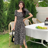 French Floral Dress Women's Summer New High-Rise Thin Open Fork Senior Sense Tea Break Long Skirt