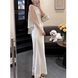 French Temperament Ootd Wear A Complete Set Of Women's 2026 New White Sleeveless Tops Wide Leg Trousers Two Sets