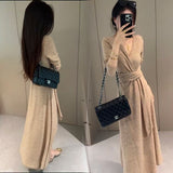 (Original Fabric) Temperament Strap V Tie Knot Dress Women's Autumn New Pure Lust Wind To Show Skinny Dress