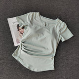 Design Sense Short Sleeve With Chest Cushion Sports T-Shirt Women Running Fitness Elastic External Wearing Thin Top Yoga Suit