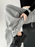 Gray Casual Rope Sweatpants Women Spring And Autumn High Waist Hanging Feeling Loose Thick Trousers Broad Legs In Tide