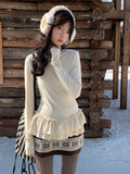 Dehian Warm Half-High Collar Long-Sleeved T-Shirt Girl Autumn And Winter Lace Splicing Inside The Bottom Shirt Top