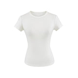 Spice Girls Summer Shoulder Round Neck Short Sleeves To Cool Waist Feel Fashion Basic Solid Color T-Shirt Set Short Sleeve Top