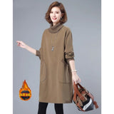 2026 Autumn And Winter New Loose Large Size Display Thin Collar Pure Cotton Bottoming Jacket Dress Plus Velvet Thick Warm Dress