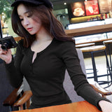 Pure Sexy Hot Girl In Korean Button Thread Long-Sleeved T-Shirt Girl Spring And Autumn Korean Version Of The Bottom Shirt Top Woman