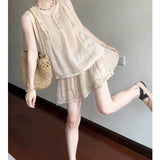 Korean Version This Year's Popular Sleeveless Topwork Heavy Industry Embroidered Short Skirt Women's Summer New Small Fashion Two-Piece Set
