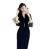 French Hepburn Black Velvet Dress Autumn And Winter High-End Feeling Waist Small Black Dress Light Luxury Small Dress Dress Dress Girl