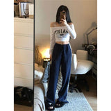 Fashiony Hottie Wind Shoulder Long-Sleeved T-Shirt Women's Spring Letter Printing Slimming On The Clothes