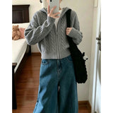 LEKA Korean Version Of The Jasmine Hooded Zip Knitted Cardigan 2026 Autumn And Winter New Women's Short Sweater Coat Top