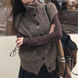 LEKA Korean Version Of The Fashion High-Collar Knitted Vest Women Wear 2026 New Lazy Wind Folding Sweater Vest