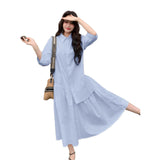 Blue Design Dress Spring And Summer Girl New Light Style Relaxed Casual Simple Long Shirt Skirt