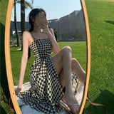 Small Man French Open Fork Thousand Bird Lattice Skirt 2025 Summer Temperament Light Style Dress Explosion
