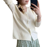 KANING Autumn Knitted Cardigan Girl Gentle Pink V Collar Thin Sweater Short Loose Top Tide