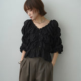 Real Shooting A Large Number Of Goods Autumn New Horn Sleeves Folded Long Sleeves Shirt Coat Heavy Industry Thin Shirt